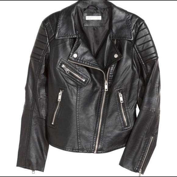 H&M Jackets & Blazers - H&M Black Faux Leather Biker Jacket